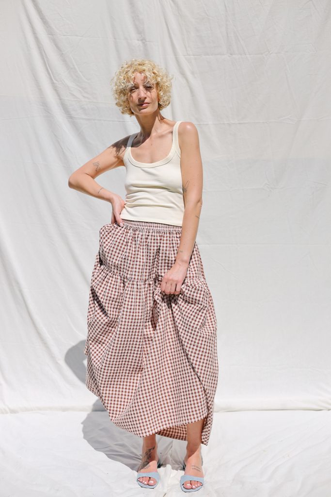 Seersucker Checks Ruffled Skirt with Elasticated Waist