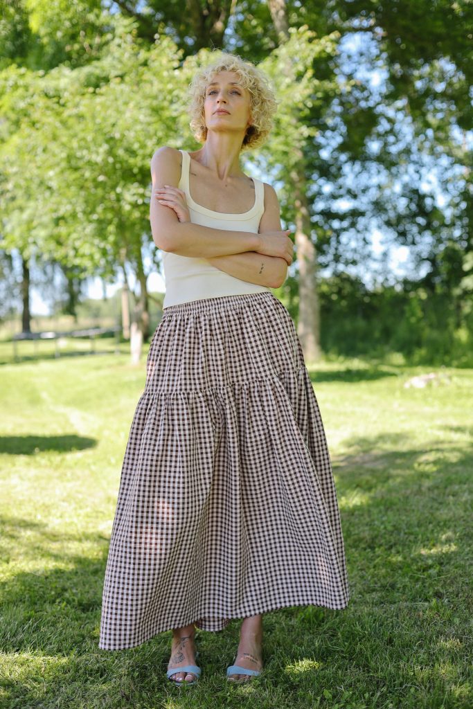 Seersucker Checks Ruffled Skirt with Elasticated Waist