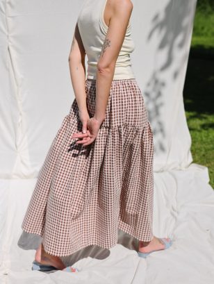 Seersucker Checks Ruffled Skirt with Elasticated Waist | Skirt | Sustainable clothing | OffOn clothing