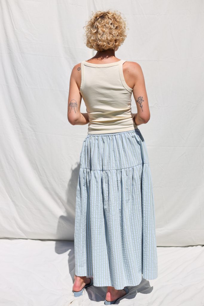 Ruffled Skirt with Elasticated Waist in Seersucker Stripes