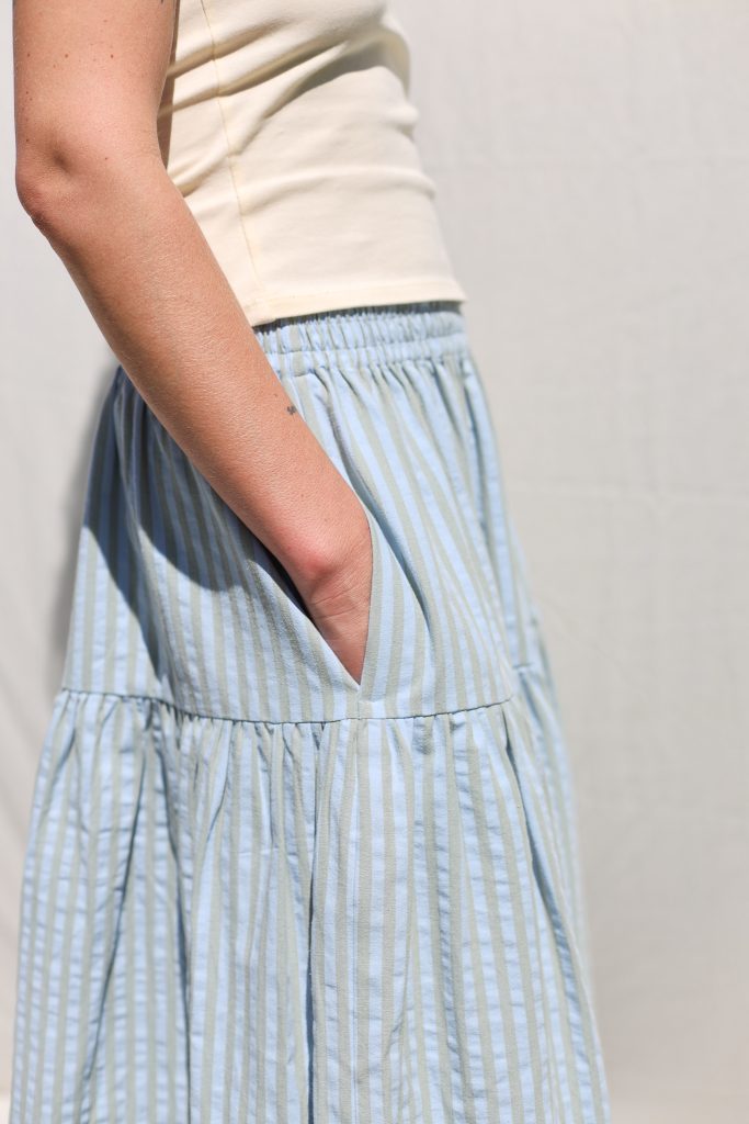 Ruffled Skirt with Elasticated Waist in Seersucker Stripes